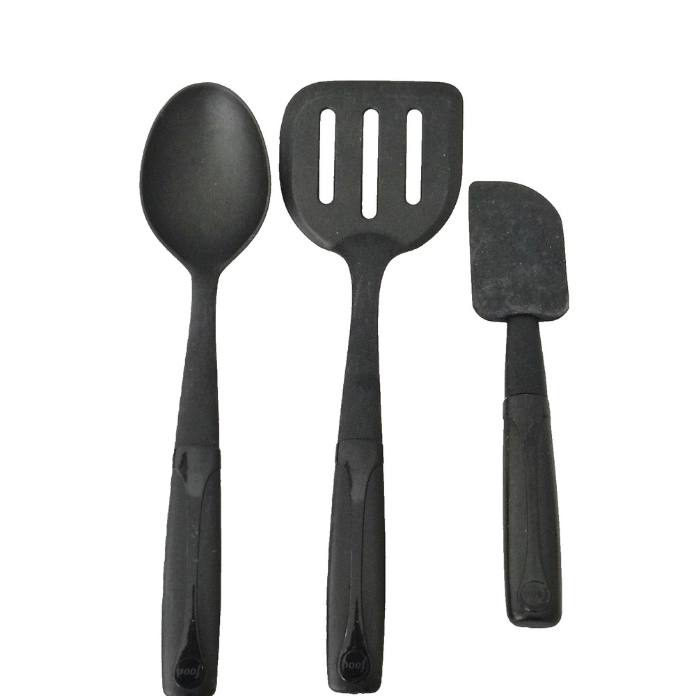 Food Network Black Silicone Slotted Turner Spatula Spoon Serve Utensil Set Of 3